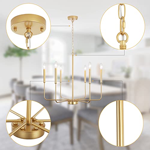 ALISADABOY Spray Gold Chandeliers for Dining Room 26.2'' Modern Farmhouse Candle Chandelier 6-Light Rustic Pendant Lighting Fixture Industrial Ceiling Light for Living Room Foyer Entryway Kitchen