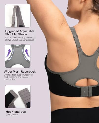 HSIA 36G Black High Support Sports Bra for Women Full Coverage Large Bust