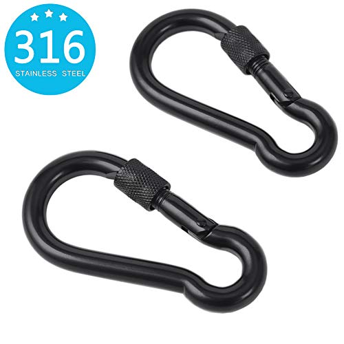 PROND Heavy Duty Locking Carabiners 316 Stainless Steel, Black - 2.7 Inch, 2 Pack