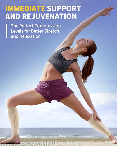 CAMBIVO Beige Calf Compression Sleeves 3 Pairs - Medium-Small, 15-20mmHg Support