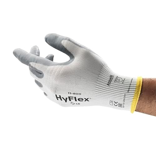 Ansell HyFlex 11-800 Nylon Glove, Gray Foam Nitrile Coating, Knit Wrist Cuff, Medium, Size 8 (Pack of 12)