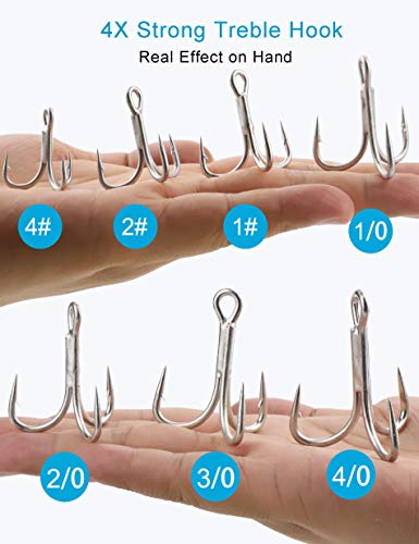 4X Strong Saltwater Treble Hooks - 10pcs Size 4# Snagging Hook
