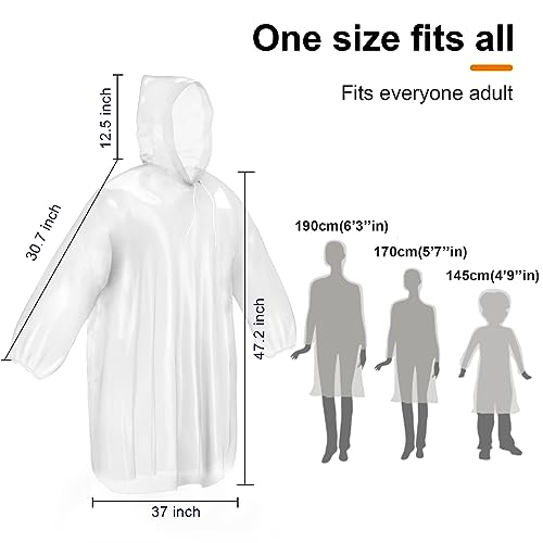 Disposable Rain Ponchos for Adults - 5 Pack Emergency Rain Coat - One Size