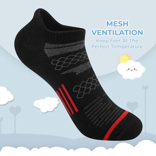 Black 12 Pairs Boys Running Ankle Socks Kids 7-10 Years Athletic Breathable Cotton