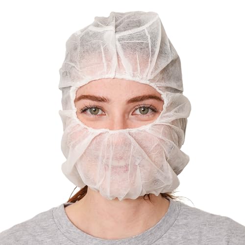 Polypropylene Hood, Disposable Catering Bonnets, Hairnet & Beard Cover Combo for Work, Food Service - Blue/White