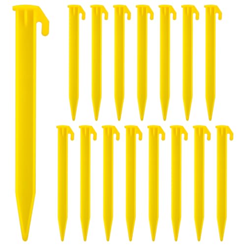 Heavy Duty Plastic Tent Stakes - 16 Pack Yellow Pegs for Lawn & Garden
