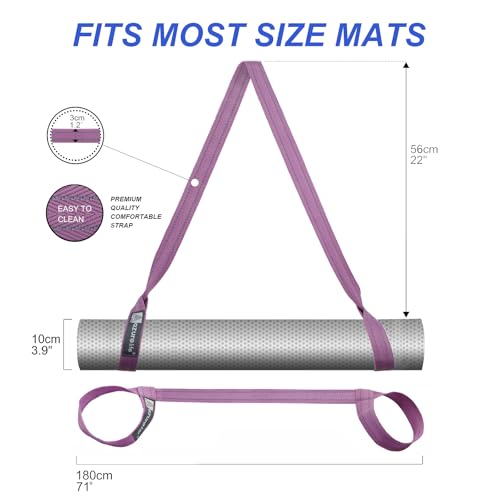 Yoga Mat Sling Strap - Easy-Cinch Carrying Holder for Yoga Mats - Purple
