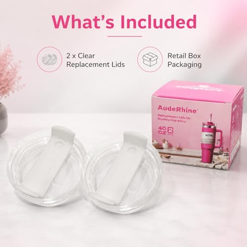 2 Pack Replacement Lids for Stanley Quencher 40 oz Tumbler - Clear & White