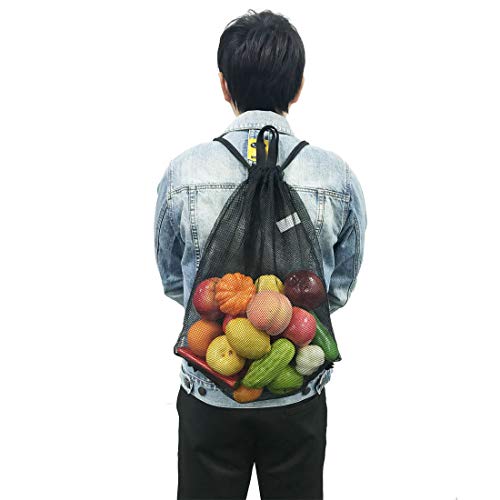 Large Ventilated Mesh Drawstring Bag for Gym Swimming & Beach - Black