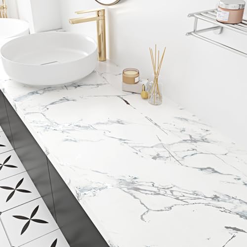 White Silver Marble Contact Paper for Countertops Matte Grey Marble Wallpaper Peel and Stick Self Adhesive Countertop Contact Paper Waterproof for Cabinets Kitchen Walls Desk Wrap 15.7"¡¿78.7"