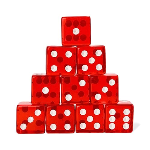 10 Pack 19mm D6 Dice Set - Translucent Red for Table Games