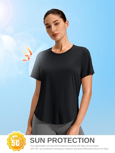 Soothfeel Women's Black Medium Short Sleeve Athletic Running T-Shirt