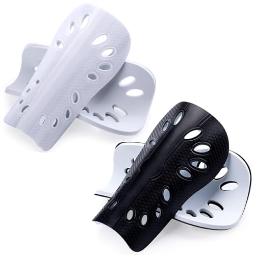 Soccer Shin Guards - Superlight Breathable Protective Gear - Black and White / Large