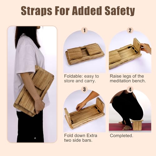 Foldable Wooden Meditation Bench - Dark Wood Kneeling Stool