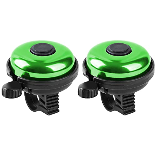 Loud Aluminum Bicycle Bell - Clear Sound for Adults & Kids - Green Left Hand Use 2 Pack