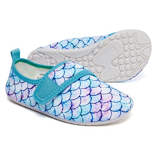 Kids Water Shoes - Non-Slip Quick Dry Aqua Socks, 3.5-4 Big Kid / Tp Aqua/Mermaid Scales