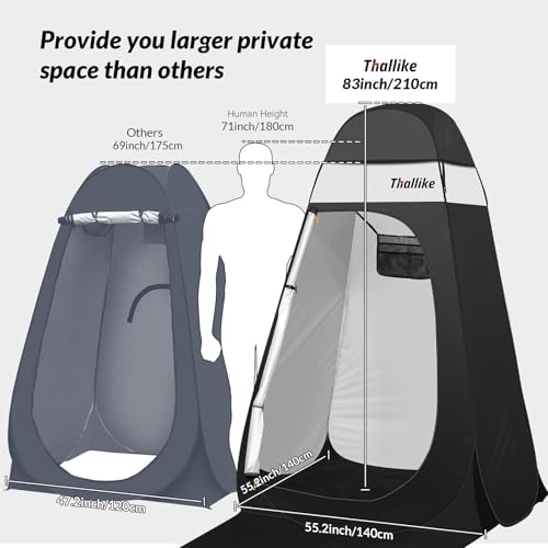 Thallike Black Camping Shower Tent 55x55x83 Privacy Pop-Up Shelter