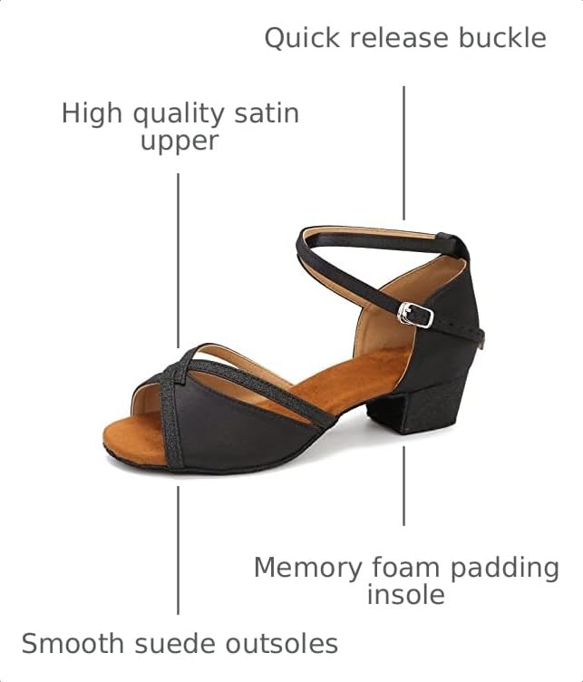 Women’s Black 1.5 Inch Low Cuban Heel Ballroom Dance Shoes - Salsa & Latin Practice Shoes, Glitter, Comfortable, Size 7.5