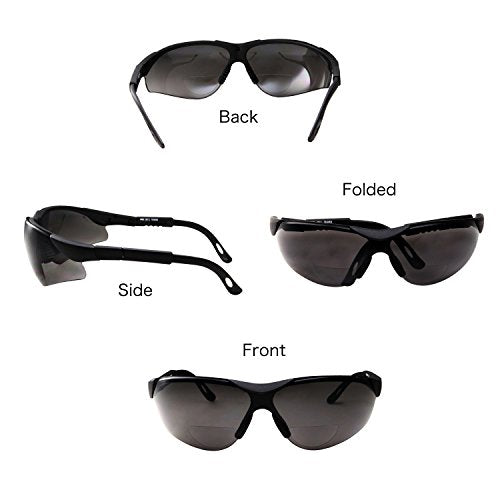grinderPUNCH 2 Pairs Bifocal Safety Sunglasses Black Lens with Reading Corner - Fully Adjustable Arms