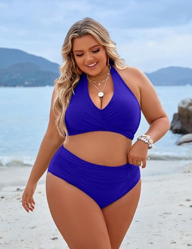 Blooming Jelly Women's High Waisted Bikini Sets 2 Piece Tummy Control Swimsuit - Large Royal Blue