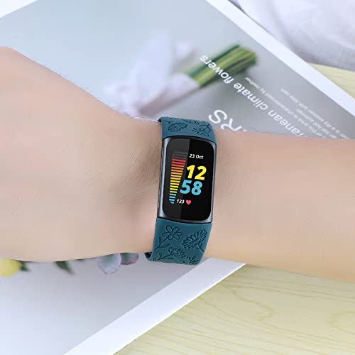 Flower Engraved Fitbit Charge 5/6 Band - Blue