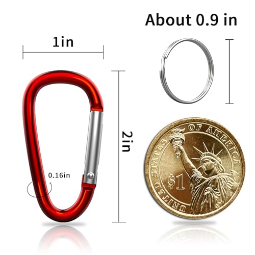XIECHANEE 30Pcs 2" D-Shape Aluminum Carabiner Clips with Keyrings, Red