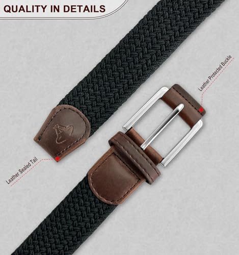 BULLIANT 2-Pack Men's Woven Braided Stretch Web Belts, 52-56 Inch Waist, Gift Boxed - Black & Deep Brown, Adjustable
