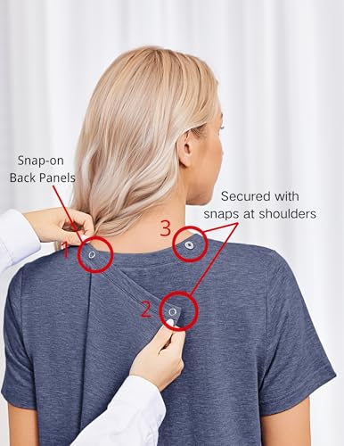 Deyeek Post Surgery Hospital Shirt for Women Large Blue Purple Tear Away Snap Open Back