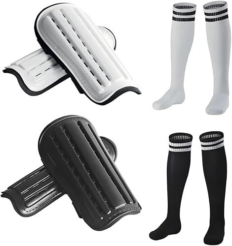 2 Pairs Soccer Shin Guards & 2 Pairs Socks for Adults & Kids Large Size – Protective Gear