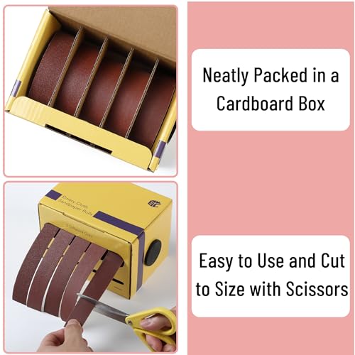 Bates- Emery Cloth Roll, 1" x 20 FT, 5 Pack, 150/240/320/400/600 Grit, Abrasive Sandpaper Roll of Sandpaper Set with Dispenser, Emery Cloth for Metal, Wood, Polishing