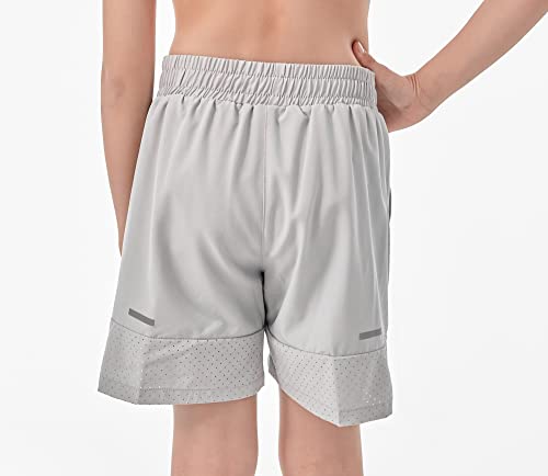 Boys Compression Mesh Athletic Shorts with Pocket - Light Gray