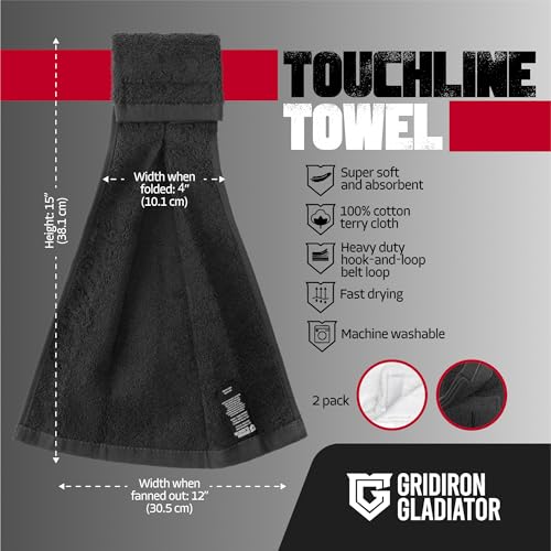 Football Towel - Absorbent Cotton QB Towel with Belt Loop - Black and White - 15x12 inches