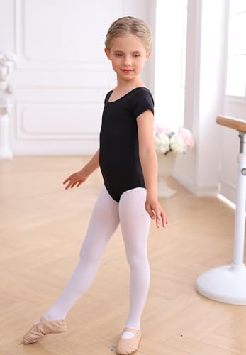 Mecceos Girls Ballet Leotard Short Sleeve Toddler Gymnastics Bodysuit - Black, 6-8 Years