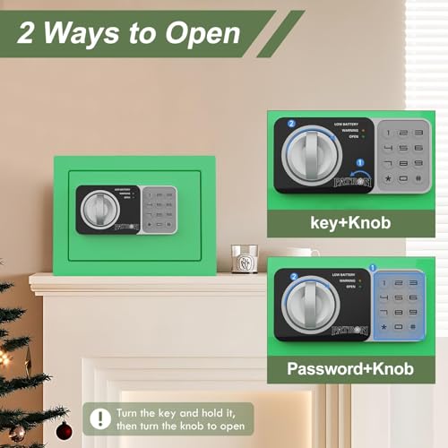 PATRON small safe box with key£¬mini safe for money£¬small coin safes for home with code£¬little jewelry lock box for kids£¬Wall or Cabinet Safe for personal items£¬0.236 Cubic Feet Green