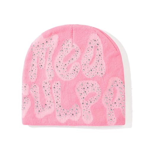 Women's Y2K Pink Knit Beanie - Warm Skull Cap