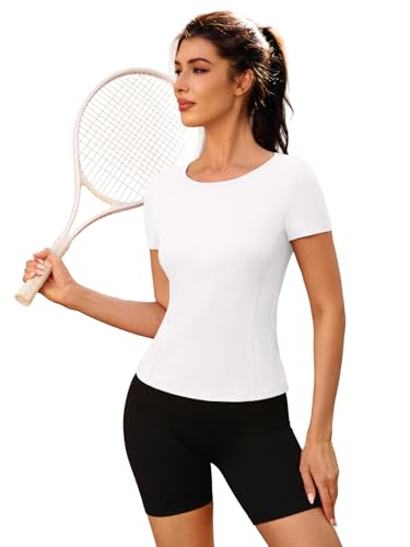 Women's Short Sleeve Fitted Workout Top - Yoga Gym T-Shirt