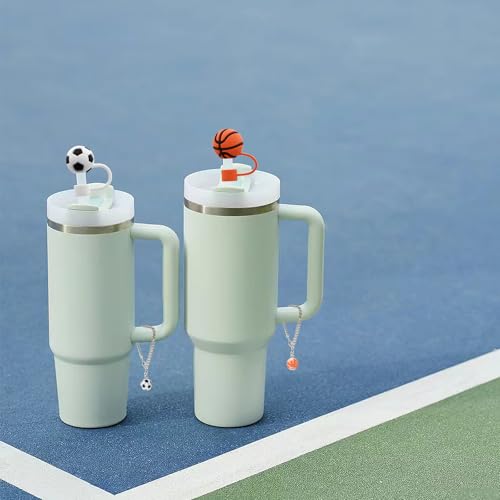 Rugby Ball Straw Covers & Charms for Stanley Cup - 4pcs Set