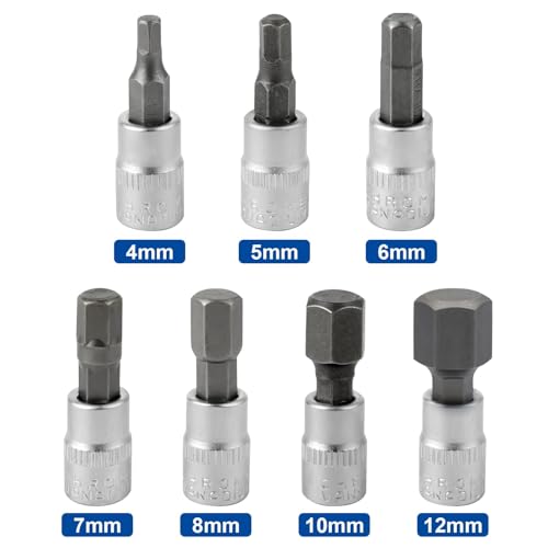 Hex Bit Socket Set 1/4" Drive 7 Pieces Allen Key Socket Set Metric 4mm - 12mm S2 Alloy Steel Bit and CR-V Drive Socket