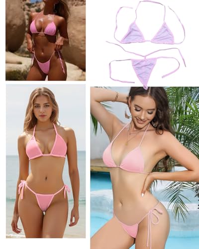 Micro Bikini Set - Pink Halter Two Piece Swimsuit, One Size