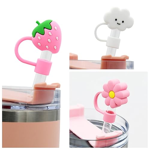Silicone Straw Cover Set for 30/40oz Tumblers - 6pcs Strawberry Cloud Flower