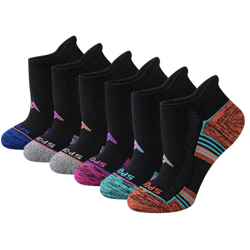Women's Athletic Ankle Socks - 6 Pairs, Cushioned Sole & Heel Tab