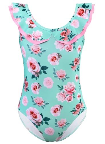 Girls One Piece Swimsuit - Quick Dry Ruffled Bathing Suit 3-4T Greenflower
