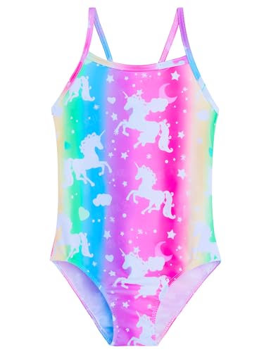 One Piece Girls Swimsuit Quick Dry Summer - Colorful Unicorn, 7-8 Years