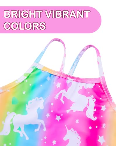 One Piece Girls Swimsuit Quick Dry Summer - Colorful Unicorn, 7-8 Years