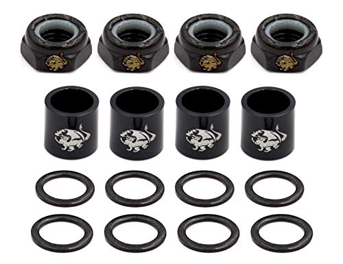 Skateboard Precision Hardware Kit - 4 Spacers, 4 Axle Nuts, 8 Speed Rings - Black