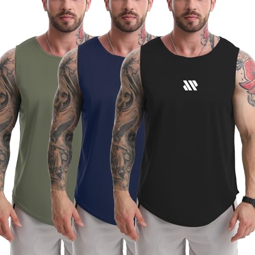 FUHHKYVV Men’s Tank Tops 3-Pack Dry Fit Muscle Shirts X-Large Black Navy Green