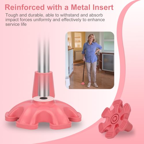 Self-Standing Cane Tip - 6 Prong Rubber Base for 3/4" Canes - Pink