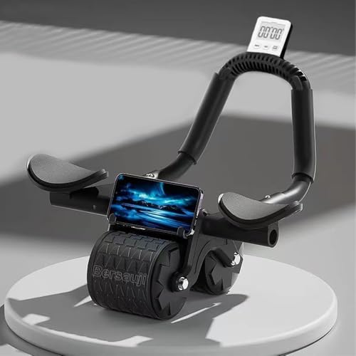 Ab Roller Wheel with Knee Mat & Timer - Automatic Rebound - Black