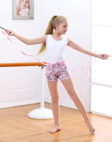 Girls Glitter Gymnastics Dance Shorts - Pink Marble Swirls, Size 7-8