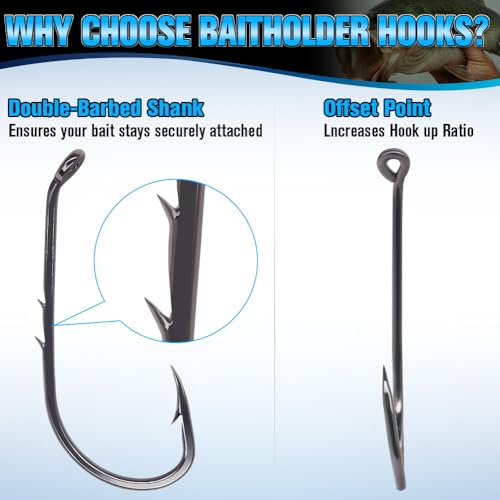 LURELINK 2-Black / 4/0 Double-Barbed Baitholder Fishing Hooks 100 Pack